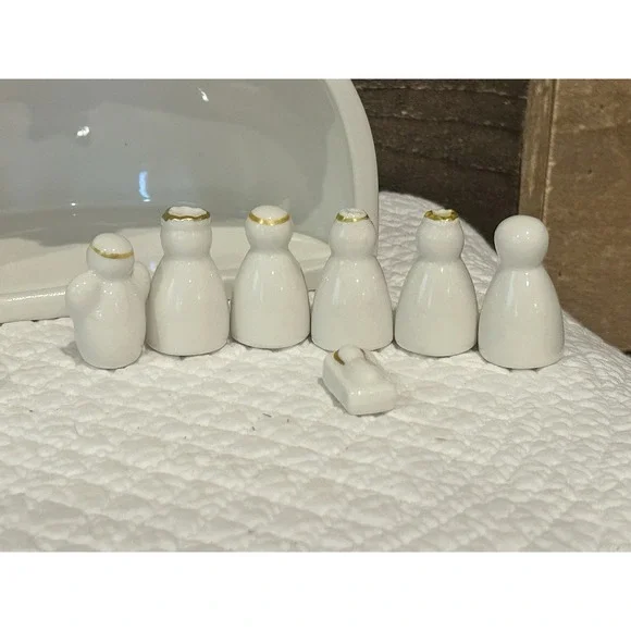 Accent Decor Nativity Set White Ceramic With Gold Accents Creche 7.5 x 4.5